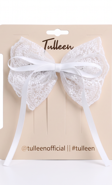 kids atelier tulleen White Layered Tulle & Satin Ribbon Hair Clip