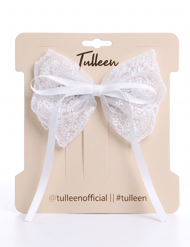 kids atelier tulleen White Layered Tulle & Satin Ribbon Hair Clip