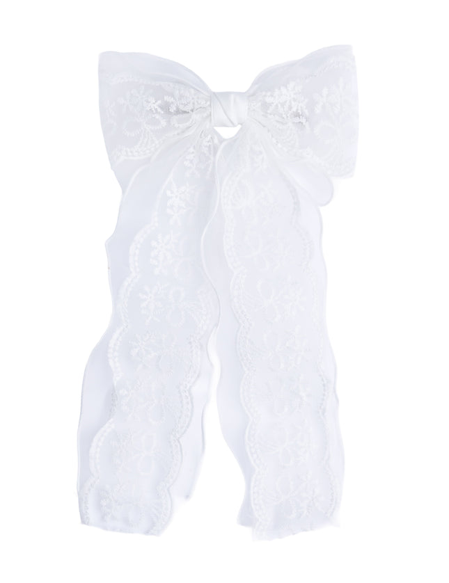 kids atelier tulleen White Sheer Embroidered Organza Lace Hair Clip