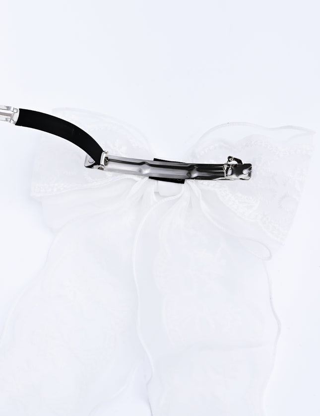 kids atelier tulleen White Sheer Embroidered Organza Lace Hair Clip