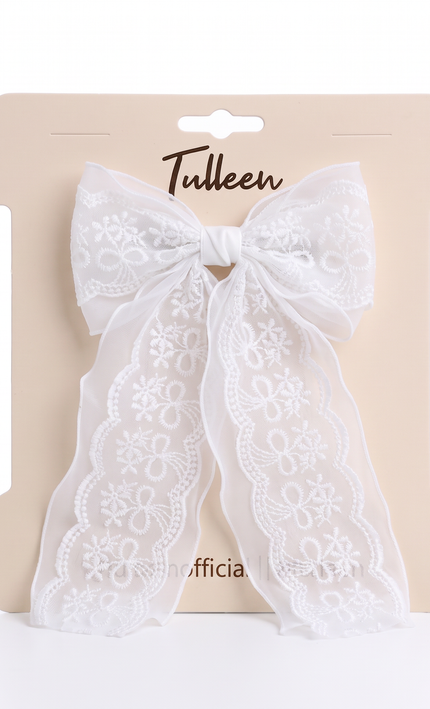 kids atelier tulleen White Sheer Embroidered Organza Lace Hair Clip