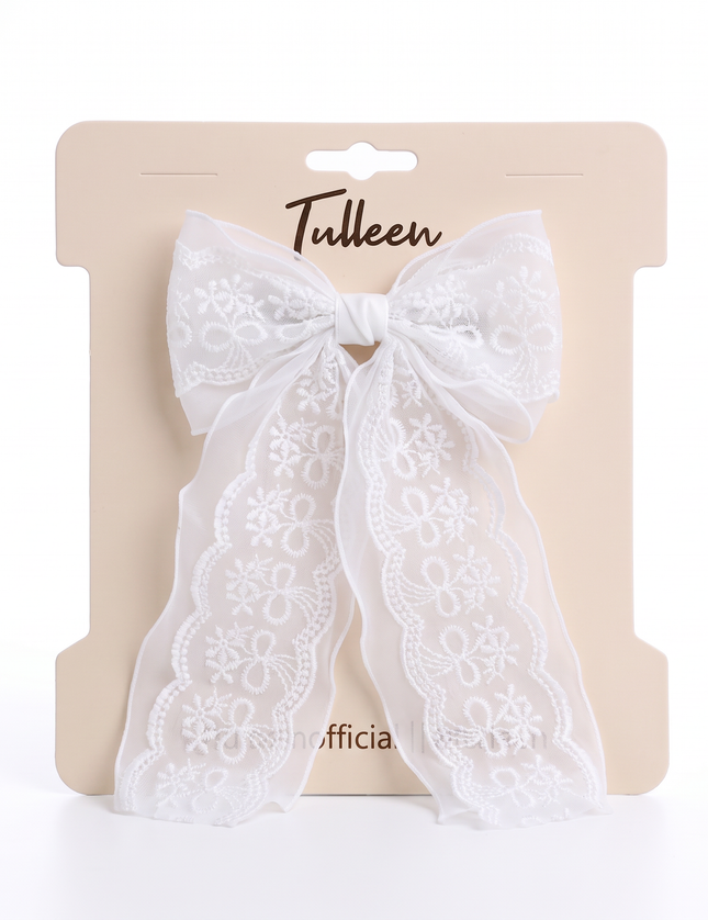 kids atelier tulleen White Sheer Embroidered Organza Lace Hair Clip