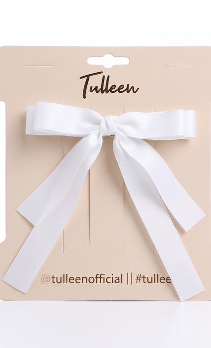 kids atelier tulleen Graceful White Satin Long-Streamer Hair Clip