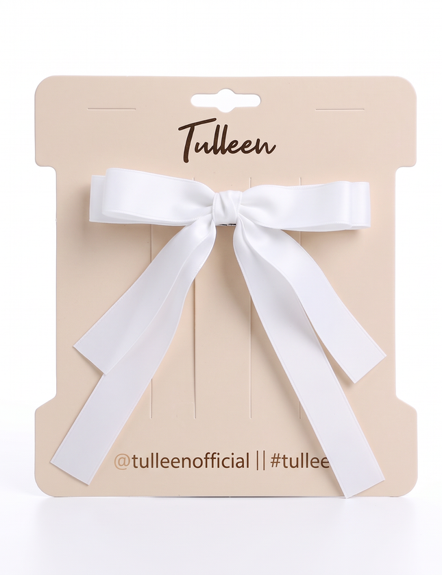 kids atelier tulleen Graceful White Satin Long-Streamer Hair Clip