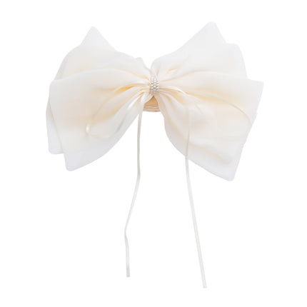 kids atelier tulleen Ivory Chiffon Bow Claw Clip with Rhinestone Center