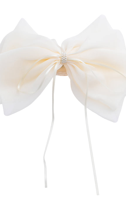 kids atelier tulleen Ivory Chiffon Bow Claw Clip with Rhinestone Center