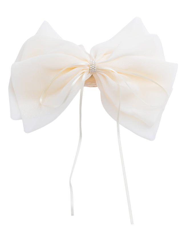 kids atelier tulleen Ivory Chiffon Bow Claw Clip with Rhinestone Center