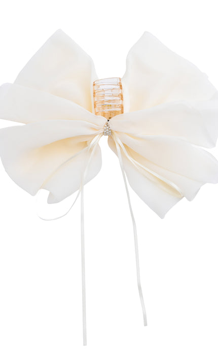 kids atelier tulleen Ivory Chiffon Bow Claw Clip with Rhinestone Center