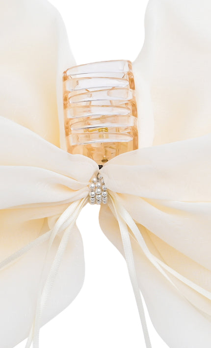 kids atelier tulleen Ivory Chiffon Bow Claw Clip with Rhinestone Center