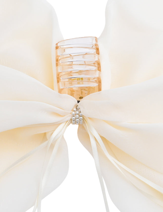 kids atelier tulleen Ivory Chiffon Bow Claw Clip with Rhinestone Center