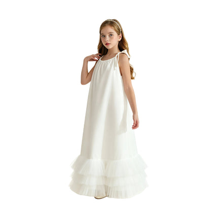 kids atelier tulleen White Kendra Ruffle Hem Tie-Strap Dress