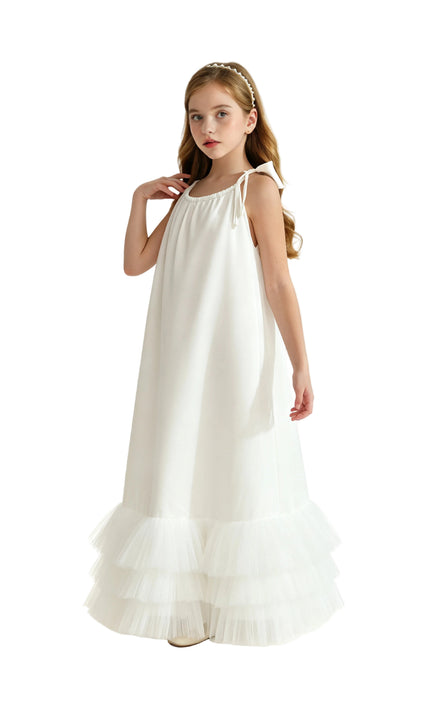 kids atelier tulleen White Kendra Ruffle Hem Tie-Strap Dress