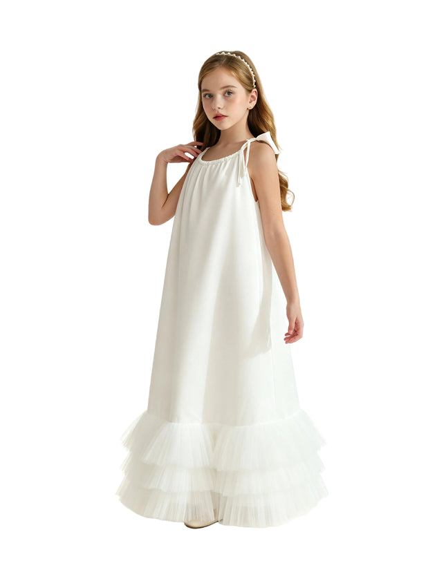 kids atelier tulleen White Kendra Ruffle Hem Tie-Strap Dress