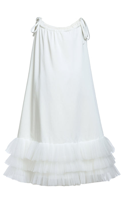kids atelier tulleen White Kendra Ruffle Hem Tie-Strap Dress