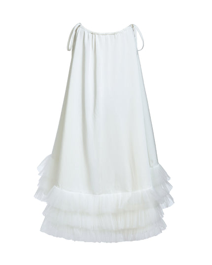 kids atelier tulleen White Kendra Ruffle Hem Tie-Strap Dress