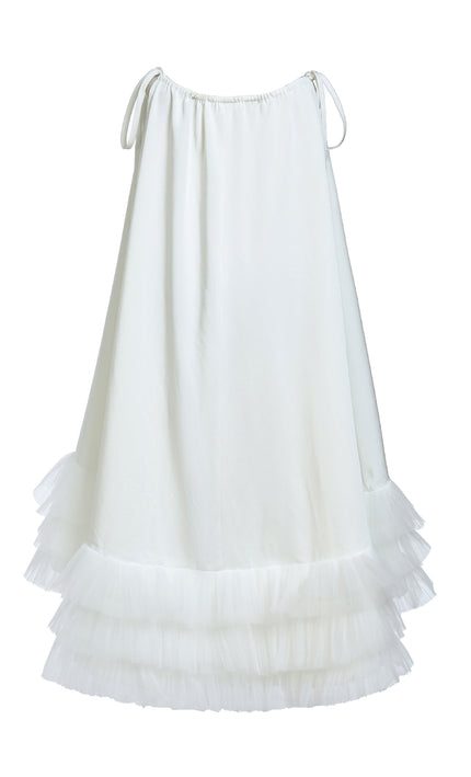 kids atelier tulleen White Kendra Ruffle Hem Tie-Strap Dress