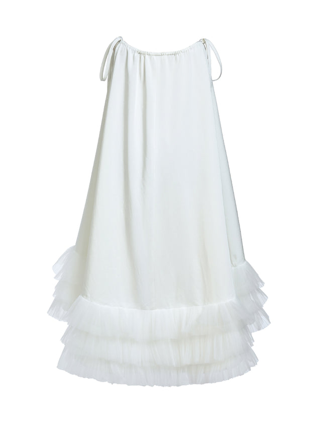 kids atelier tulleen White Kendra Ruffle Hem Tie-Strap Dress