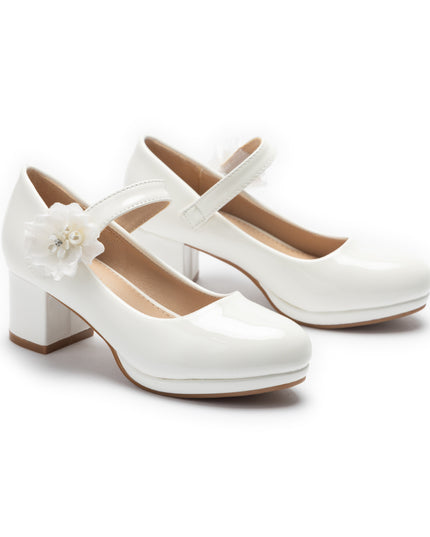 kids atelier tulleen White Evelisse Flower Mary Jane Shoes