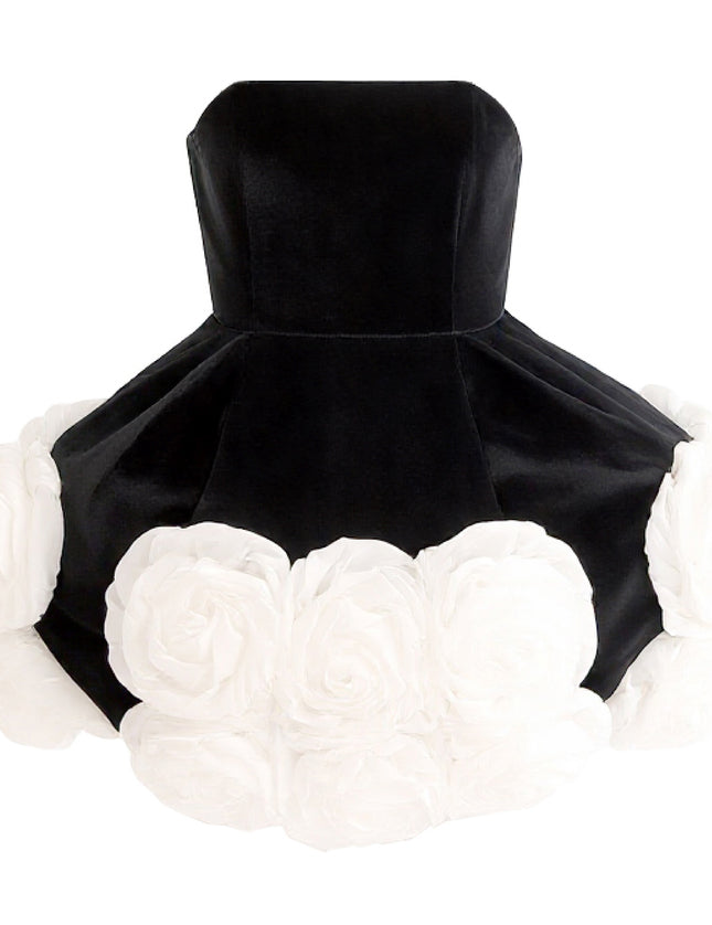 tulleen Black Almendra Floral Strapless Dress