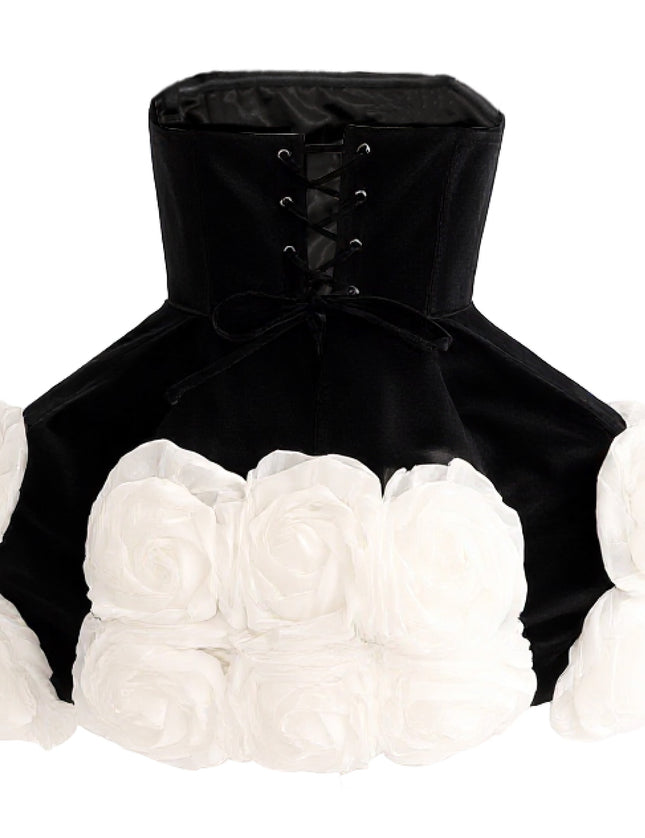 tulleen Black Almendra Floral Strapless Dress