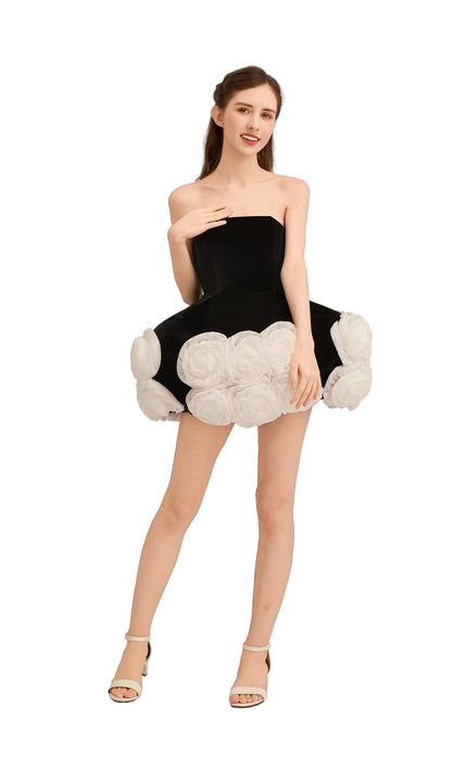 tulleen Black Almendra Floral Strapless Dress