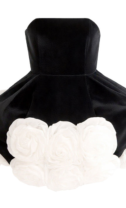 tulleen Black Almendra Floral Strapless Dress