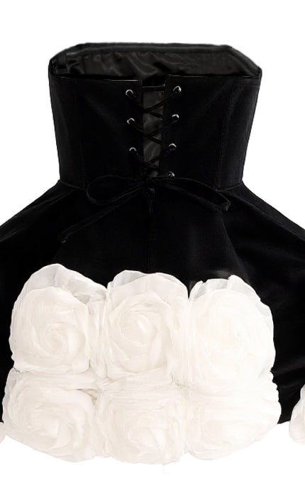 tulleen Black Almendra Floral Strapless Dress