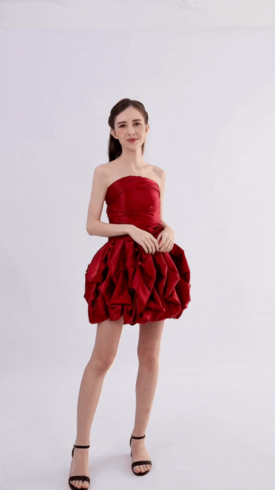 kids atelier tulleen Burgundy Strapless Satin Dress