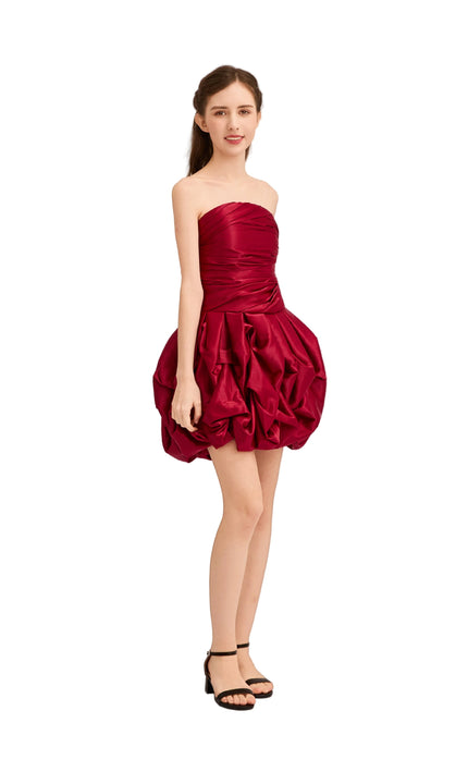 kids atelier tulleen Burgundy Strapless Satin Dress