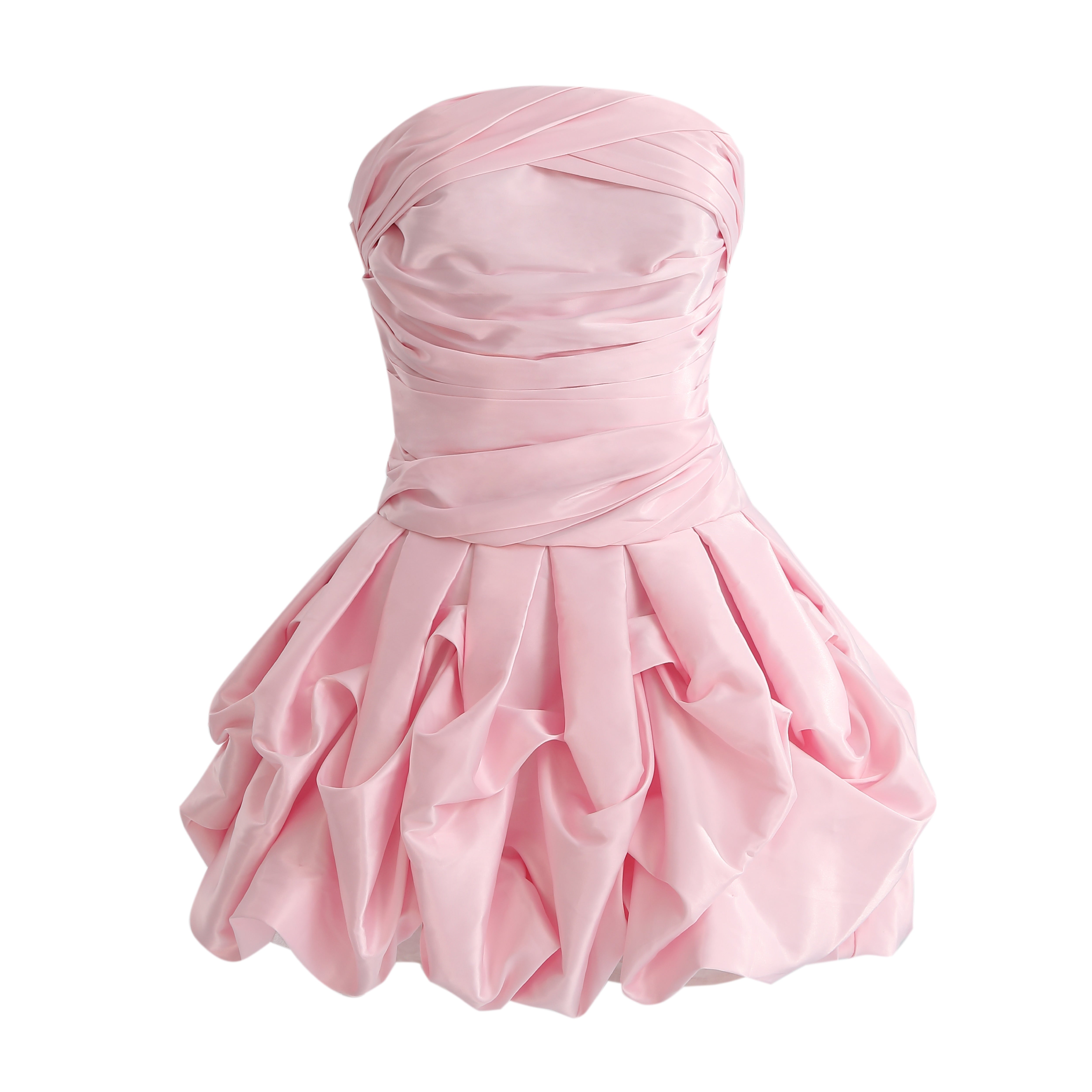 light pink strapless ruffle prom dress Pink Floral Strapless Satin Corset Ball Gown with Chiffon Ruffle Skirt Slit Prom Dress