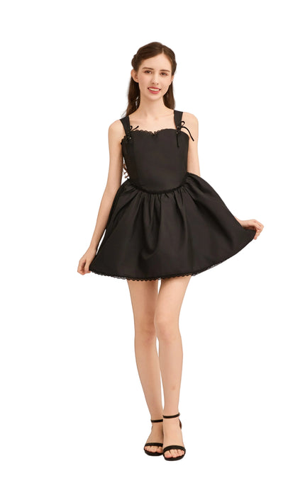 kids atelier tulleen Black Lace Trim Flared Dress