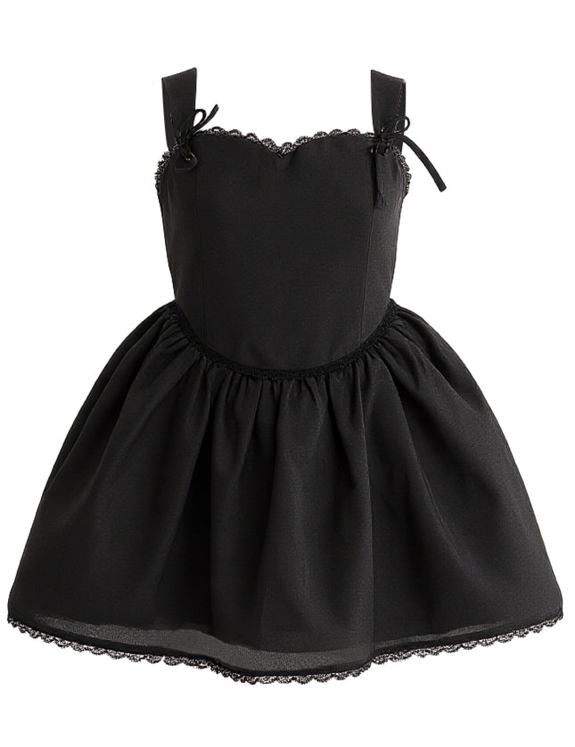 kids atelier tulleen Black Lace Trim Flared Dress