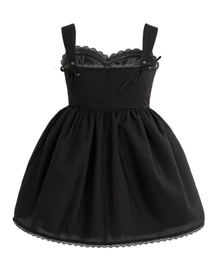 kids atelier tulleen Black Lace Trim Flared Dress