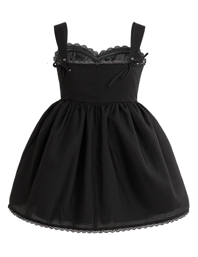 kids atelier tulleen Black Lace Trim Flared Dress