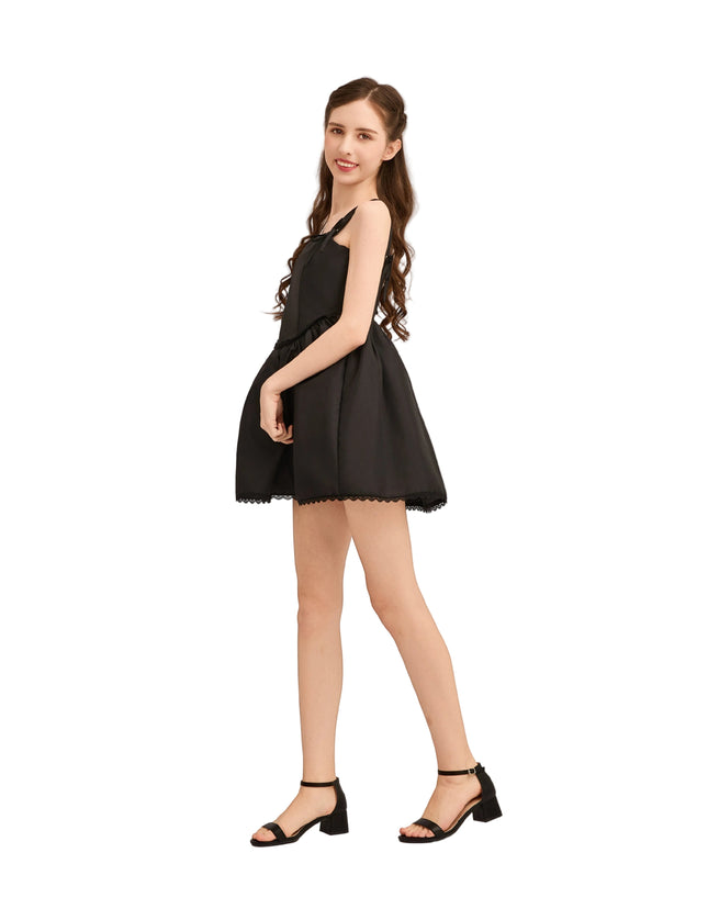kids atelier tulleen Black Lace Trim Flared Dress