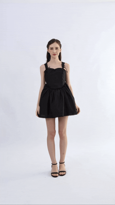 kids atelier tulleen Black Lace Trim Flared Dress