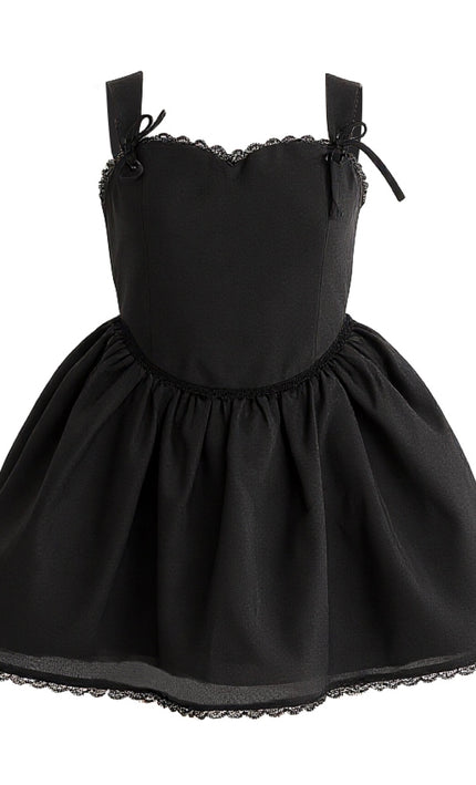 kids atelier tulleen Black Lace Trim Flared Dress