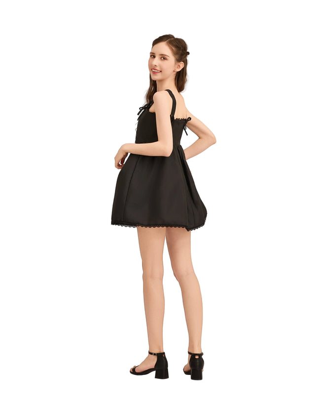 kids atelier tulleen Black Lace Trim Flared Dress