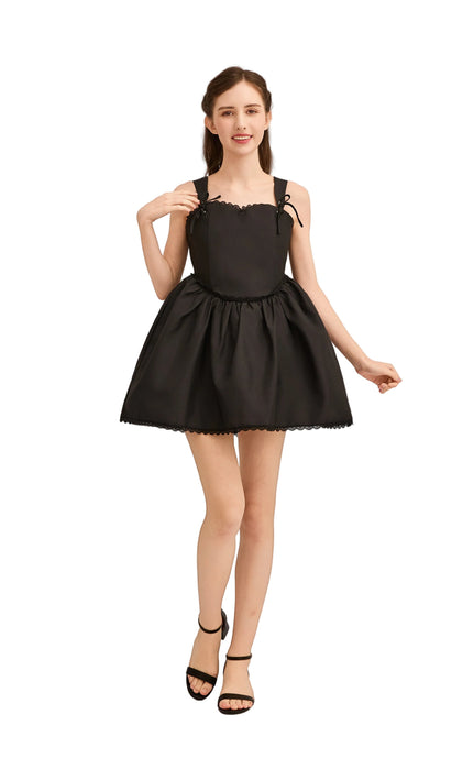 kids atelier tulleen Black Lace Trim Flared Dress