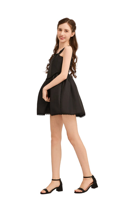 kids atelier tulleen Black Lace Trim Flared Dress