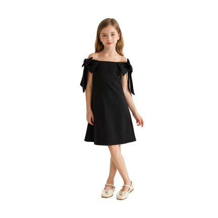 kids atelier tulleen Black Luneta Off-Shoulder Bow Dress