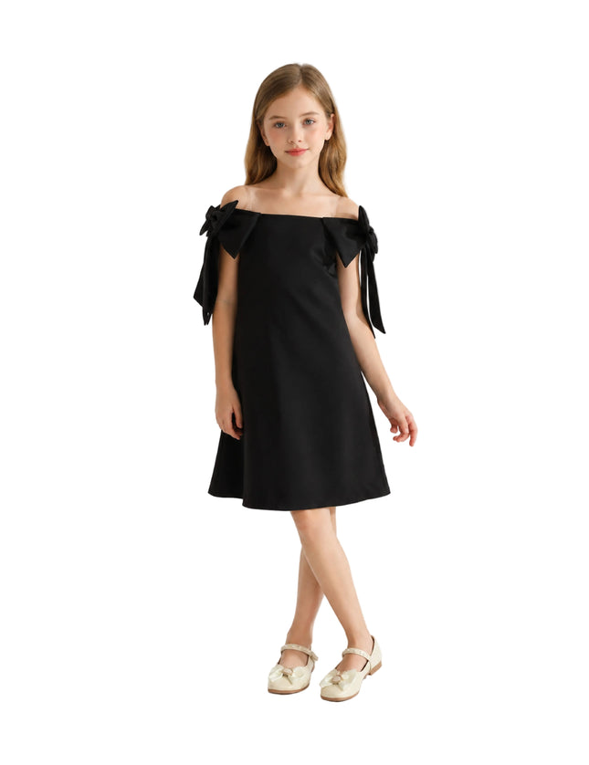 kids atelier tulleen Black Luneta Off-Shoulder Bow Dress