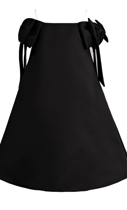 kids atelier tulleen Black Luneta Off-Shoulder Bow Dress