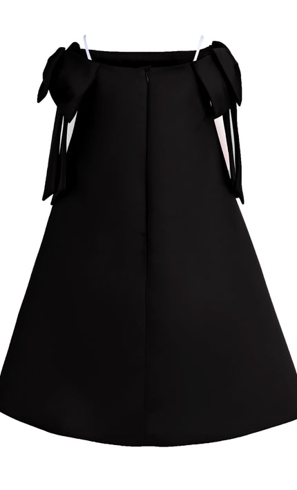 kids atelier tulleen Black Luneta Off-Shoulder Bow Dress