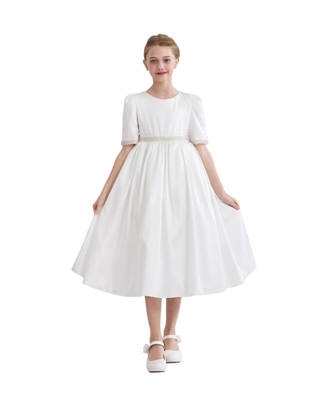 White Vasonette Pearl-Embellished Dress