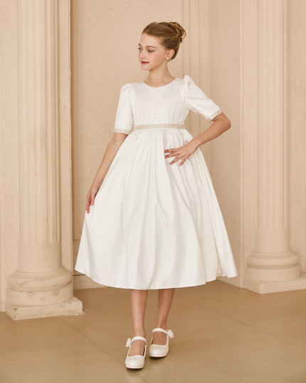 kids atelier tulleen White Vasonette Pearl-Embellished Dress