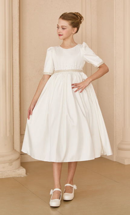 kids atelier tulleen White Vasonette Pearl-Embellished Dress