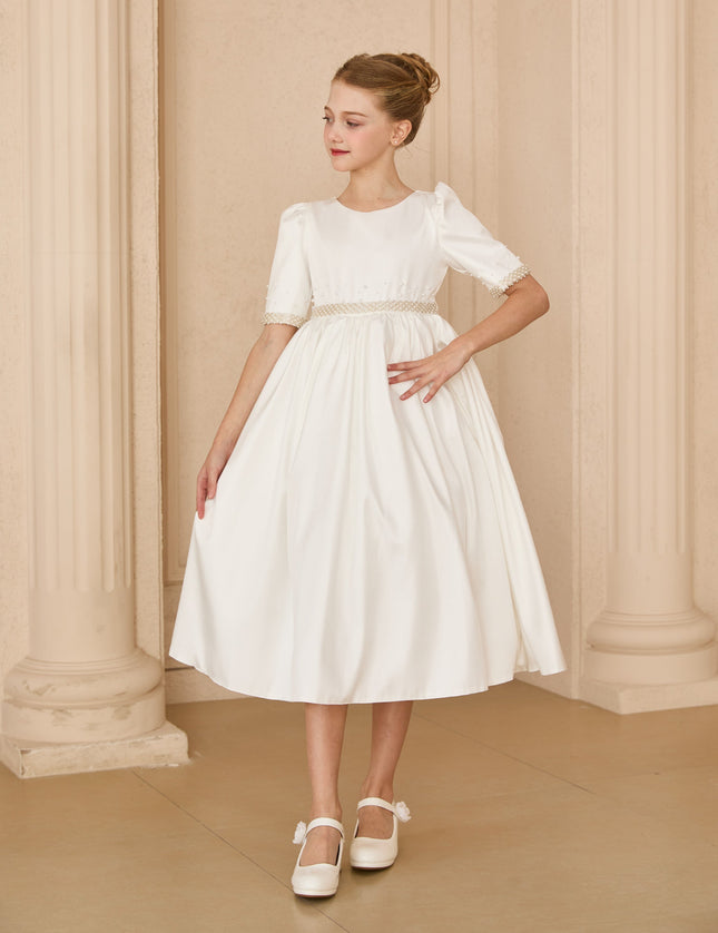 kids atelier tulleen White Vasonette Pearl-Embellished Dress