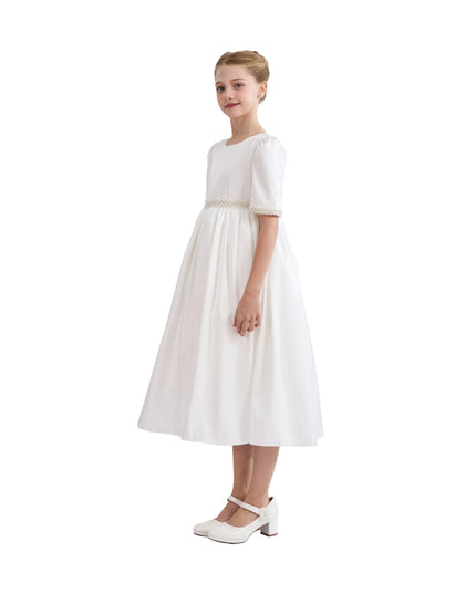 kids atelier tulleen White Vasonette Pearl-Embellished Dress