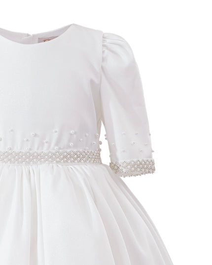kids atelier tulleen White Vasonette Pearl-Embellished Dress